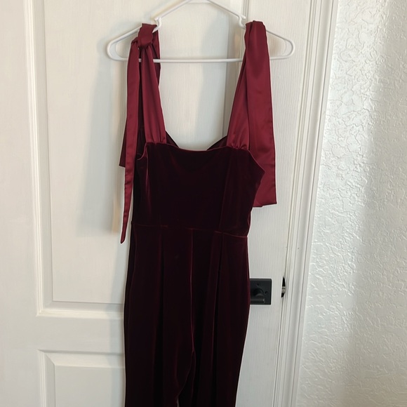 Vici Red Wine Velvet Tie Jumpsuit - Picture 5 of 5